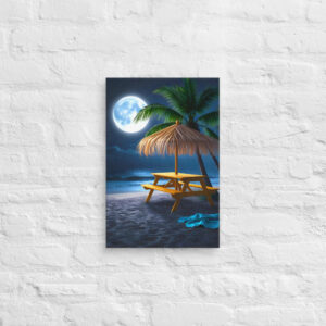 Picnic Table At Night On Beach Wall Art Canvas