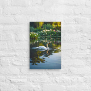 Swan Swimming In Pond Wall Art Canvas