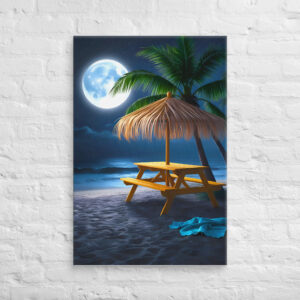Picnic Table At Night On Beach Wall Art Canvas