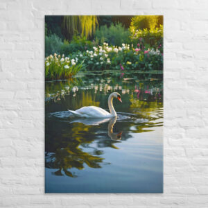 Swan Swimming In Pond Wall Art Canvas