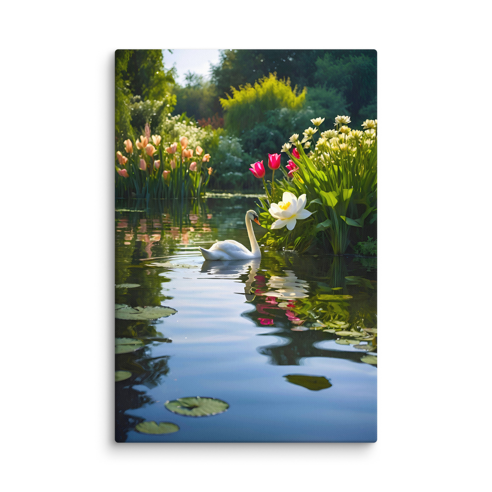 Elegant AI-Generated Swan in Pond with Floating Pods Wall Art Canvas - Image 3